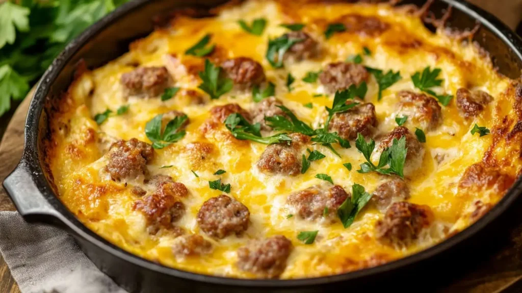 Chicken Breakfast Sausage Casserole fresh out of the oven.
