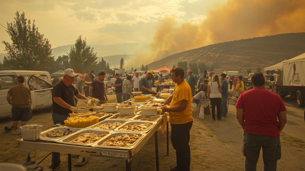 Volunteers Serving Meals to Fire Evacuees.