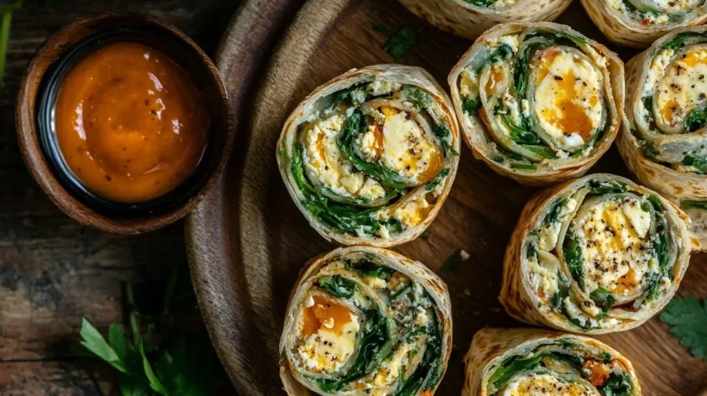 Quick breakfast pastry hacks – no-bake cheesy egg and veggie breakfast wraps.
