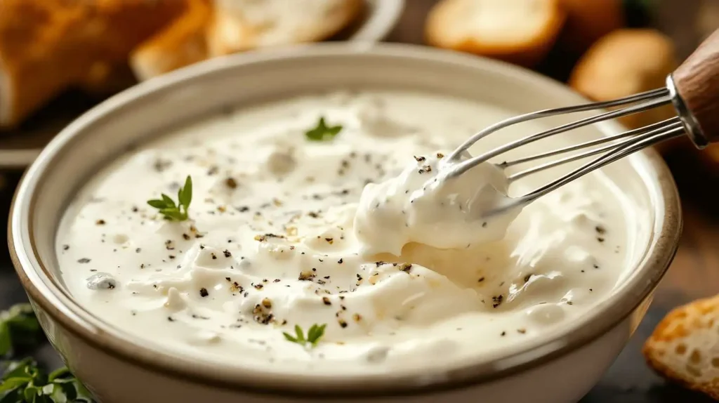 Melting Boursin cheese into a creamy pasta sauce for a rich flavor.