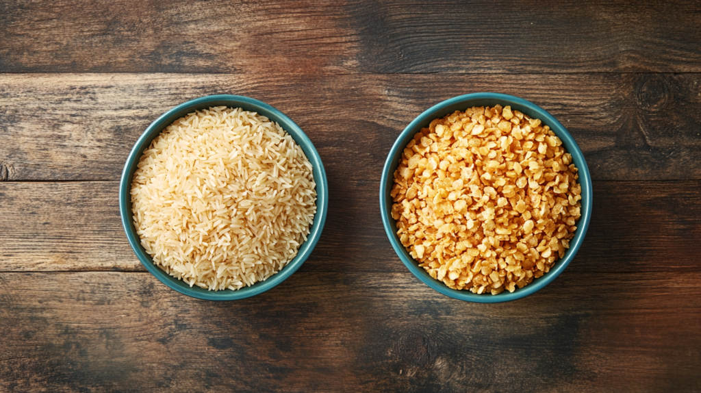 Uncooked Short-Grain Rice vs Crispy Cooked Rice - Before and After.