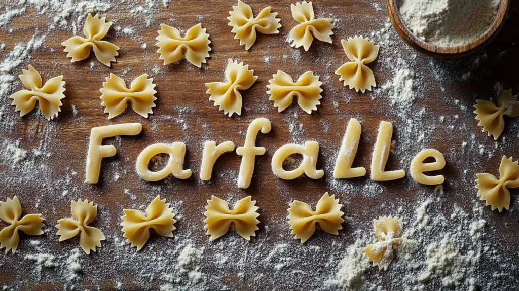 Uncooked Bow Tie Pasta – Farfalle Spread on Wooden Board.