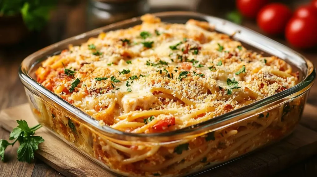 Golden-Brown Baked Chicken Tetrazzini Casserole