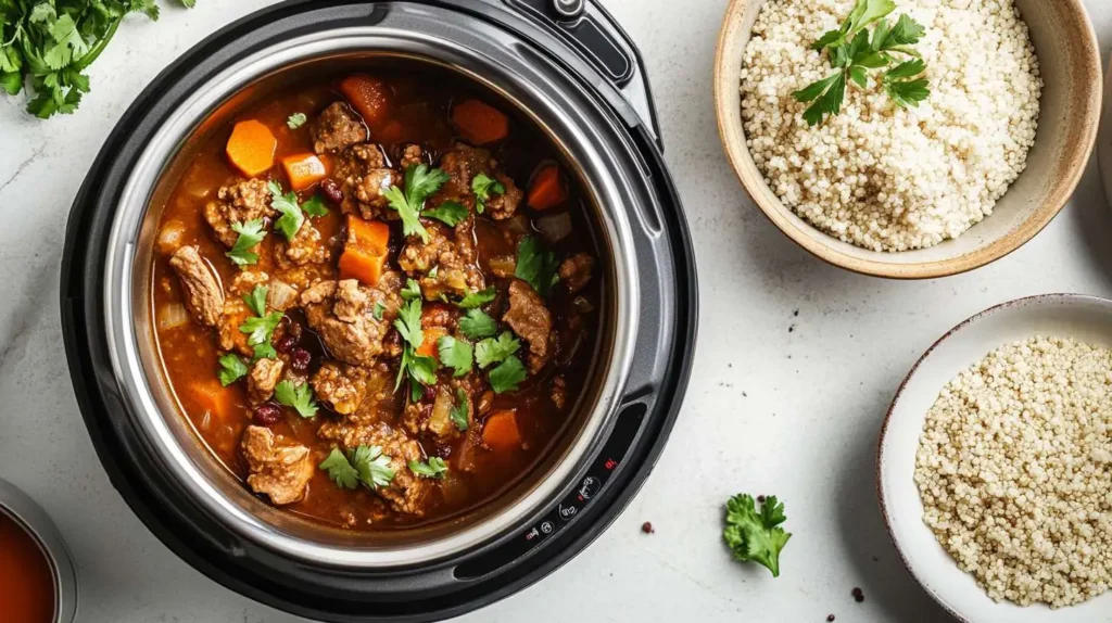 Hearty Stew and Quinoa Made in a Rice Cooker