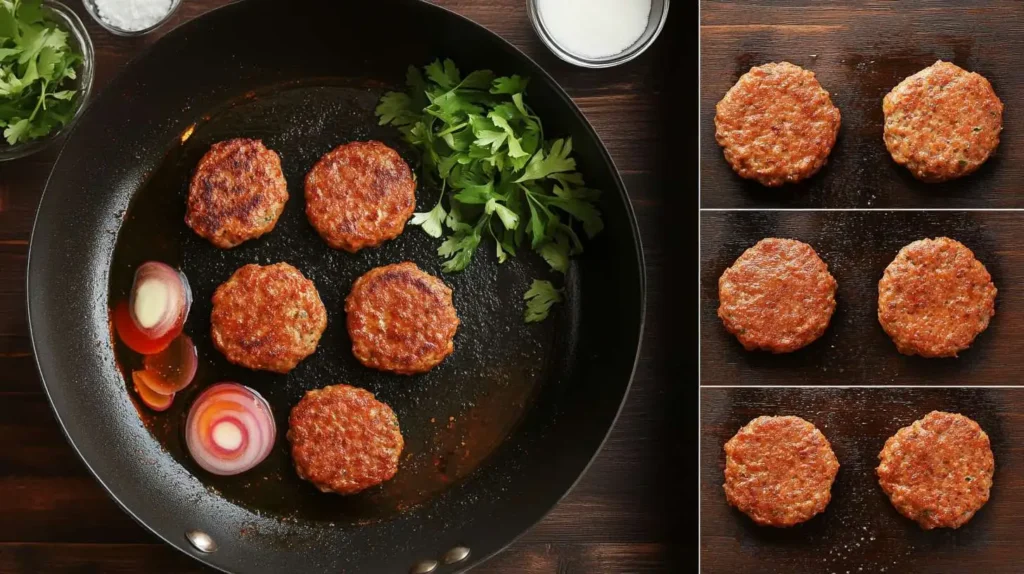 Homemade Spicy Chicken Sausage Patties being prepared in a skillet.