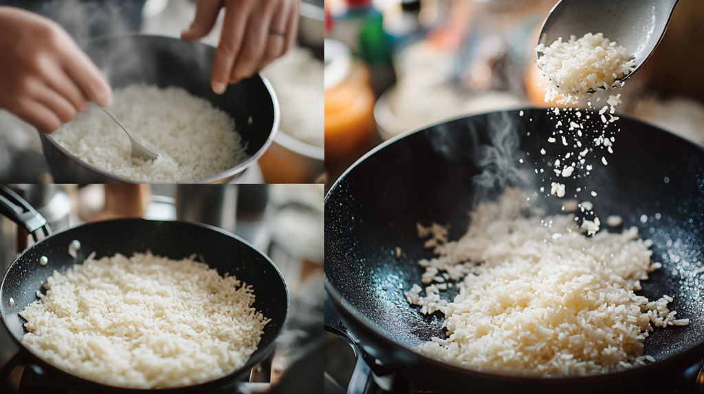 Step-by-Step Cooking Process for Crispy Rice.