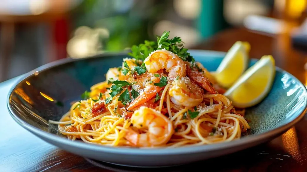 Shrimp Scampi with Angel Hair Pasta - Pasta with shrimp and lemon garlic butter sauce.
