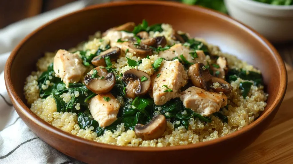 Healthy Spinach and Chicken Quinoa Casserole with Parmesan Topping