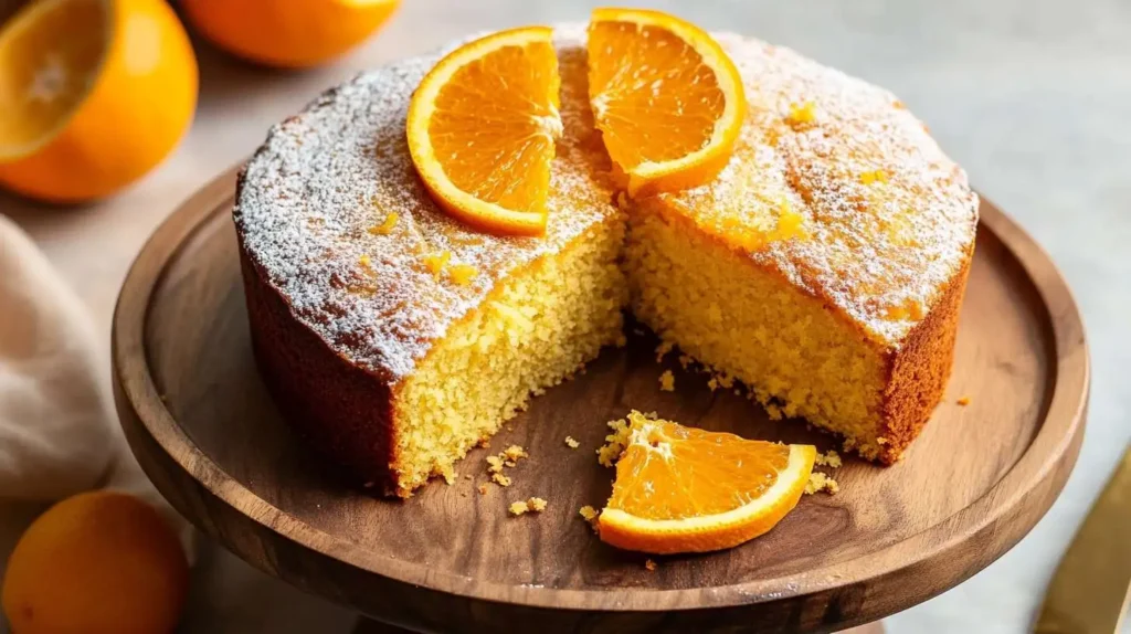Freshly baked Whole Orange Cake with a citrus glaze