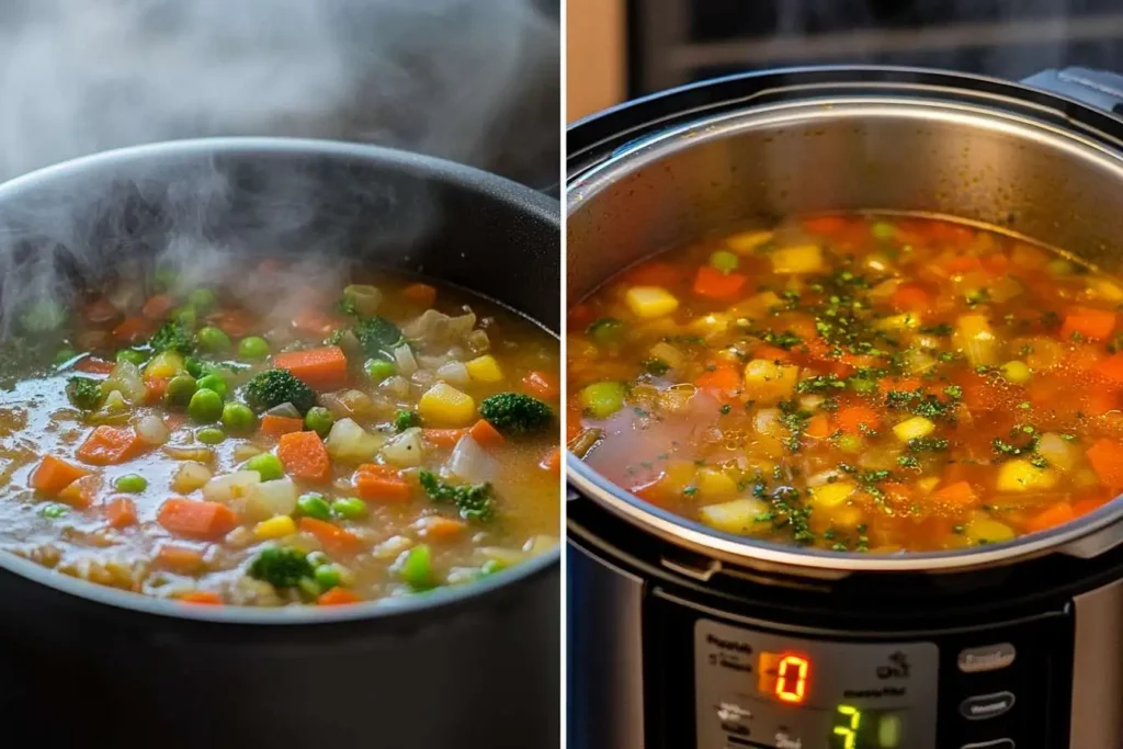 Comparison of stovetop vs. Instant Pot vegetable soup cooking methods