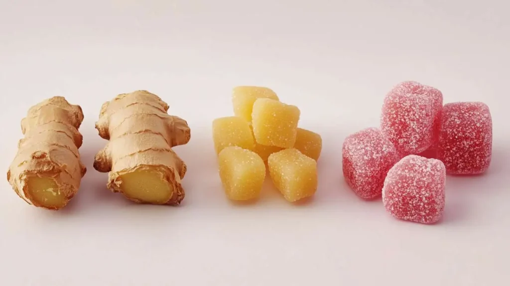 Ginger Chews vs. Fresh Ginger vs. Candy – Sugar Content Comparison